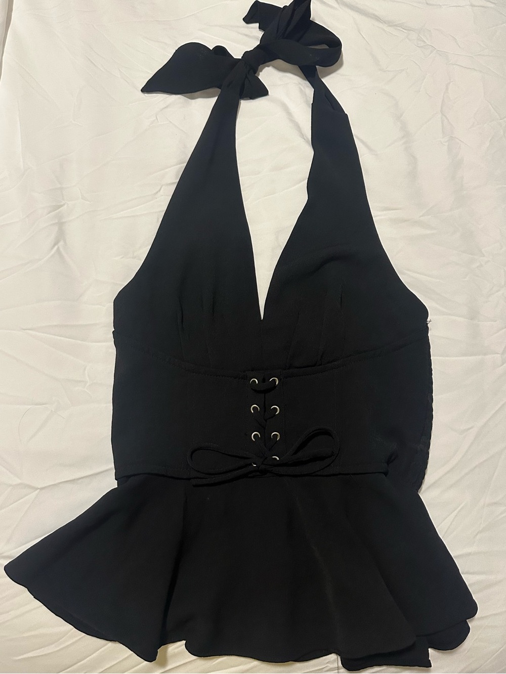 NWOT Classic Black Halter Peplum Top